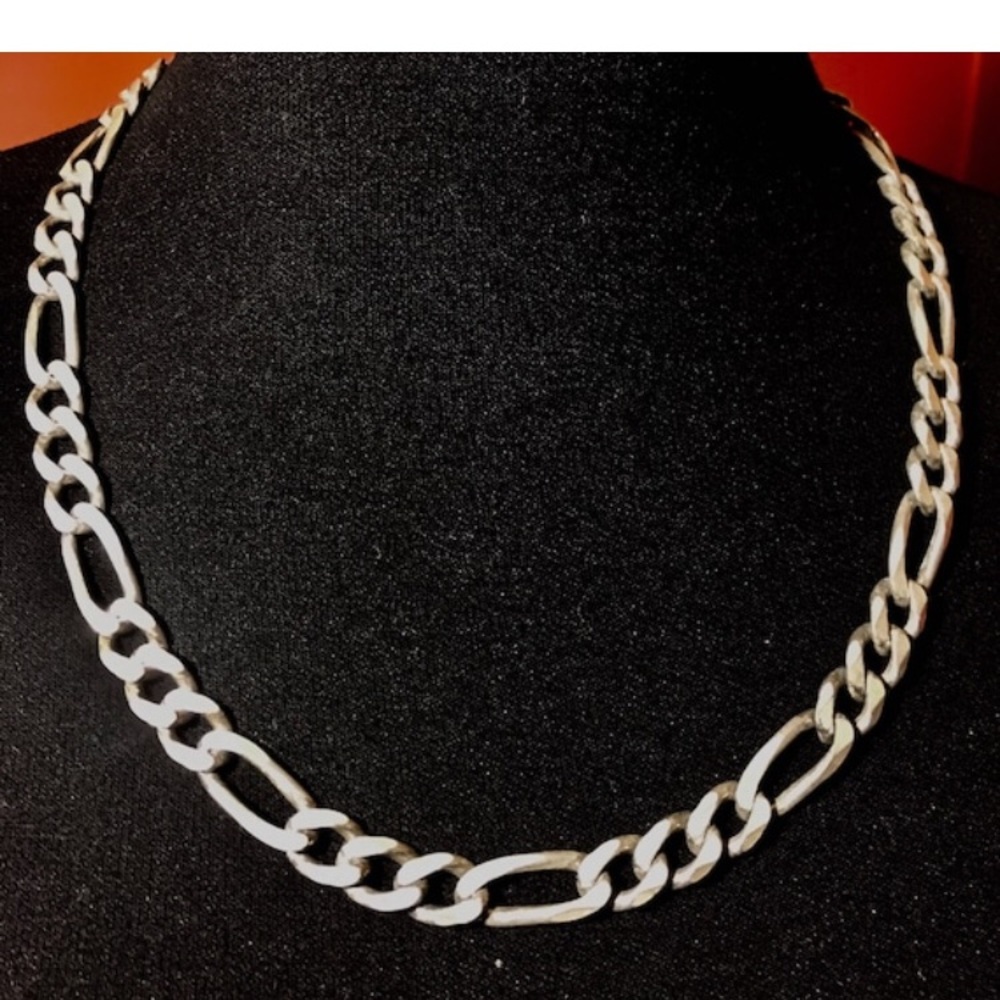 1733 VINTAGE 925 Sterling Silver Figaro Link Necklace Italian
